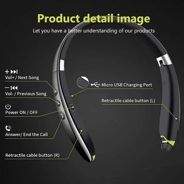 Alt view image 6 of 7 - Neckband Bluetooth Headphones Wireless Earbuds Noise Cancelling Headphones Neckband Earbuds with Magnetic Design Wireless for Sport Support Retractable and Foldable (Gray)
