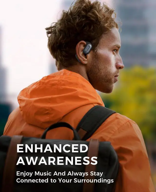 Alt view image 3 of 7 - Open Ear Headphones Wireless Earbuds with LED Display & Microphone, IPX7 Waterproof Bluetooth Headphones with 40 Hours of Playtime, Fast Charging,Earphones for Running, Cycling Workouts