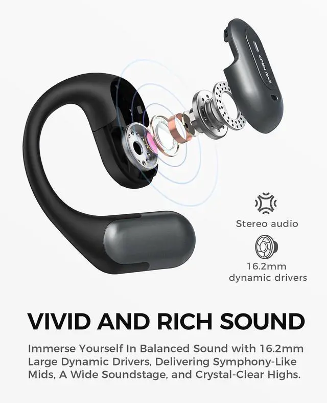 Alt view image 4 of 7 - Open Ear Headphones Wireless Earbuds with LED Display & Microphone, IPX7 Waterproof Bluetooth Headphones with 40 Hours of Playtime, Fast Charging,Earphones for Running, Cycling Workouts