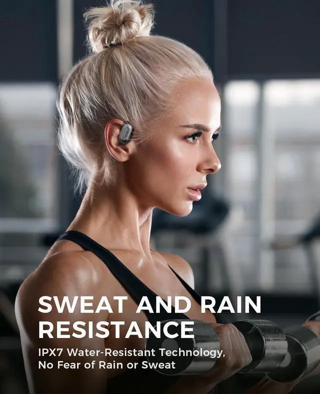 Alt view image 5 of 7 - Open Ear Headphones Wireless Earbuds with LED Display & Microphone, IPX7 Waterproof Bluetooth Headphones with 40 Hours of Playtime, Fast Charging,Earphones for Running, Cycling Workouts