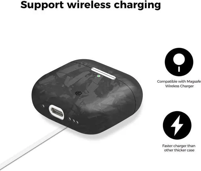 Alt view image 5 of 7 - MONOCARBON Real Forged Carbon Fiber Case for Airpods 4,Ultra Light & Thin/Scratch Resistant Protective Hard Cover for 2024 New 4th Generation Airpods,Compatible with MagSafe Wireless Charging