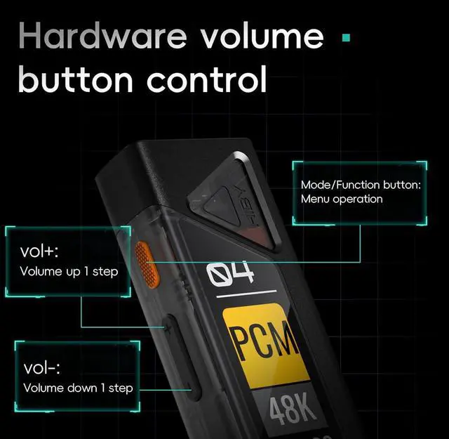 Alt view image 4 of 7 - HiBy FC4 USB DAC mqa dongle 1.1OLED DSD512 PCM 768 EQ&PEQ 3.5mm SE + 4.4mm BAL Headphone Outs Hi-Res Audio Certified Portable dac amp