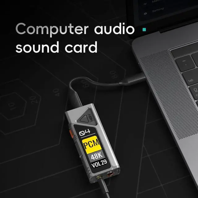 Alt view image 7 of 7 - HiBy FC4 USB DAC mqa dongle 1.1OLED DSD512 PCM 768 EQ&PEQ 3.5mm SE + 4.4mm BAL Headphone Outs Hi-Res Audio Certified Portable dac amp