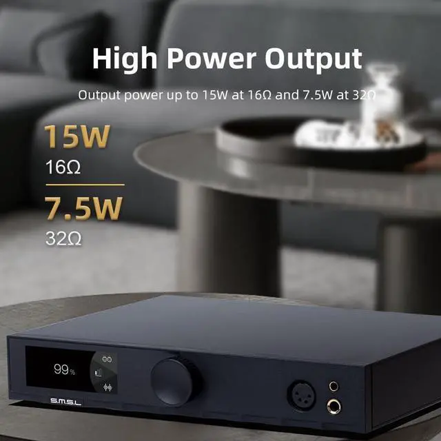 Alt view image 2 of 6 - S.M.S.L H400 Hi-Res Headphone Amplifier Hi-End Preamp Design High Power Output 15W/16 7.5W/32 Hi-Fi Audio Fully Balanced 3 Gears Gain Control 4.4mm Balanced/XLR 4Pin/ 6.35mm Unbalanced (Black)