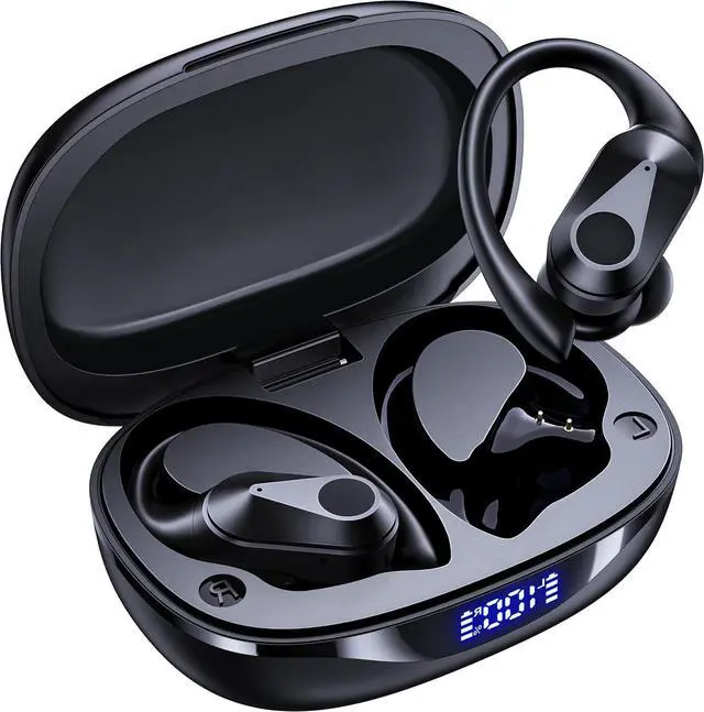 Main image of Wireless Earbuds, 90H Playtime Bluetooth Headphones, Over Ear Buds with LED Display, Stereo Bass Earphones, Wireless Charging Case, IPX7 Waterproof Sport Headset for Workout, Black