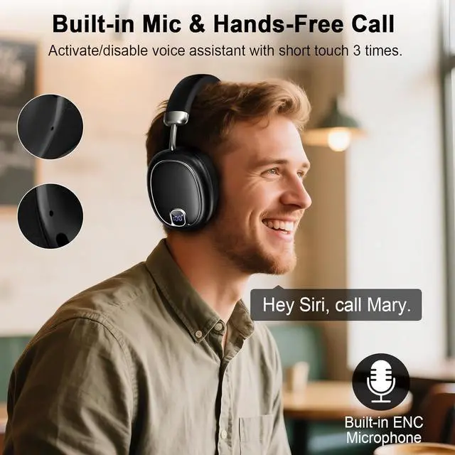 Alt view image 6 of 7 - Active Noise Cancelling Headphones,100H, Bluetooth 5.4 Headphones Over Ear, LED Display Wireless Headphone with Mic, Transparency Mode, Low Latency, HiFi Audio, Earbuds for Travel Game Office, Black