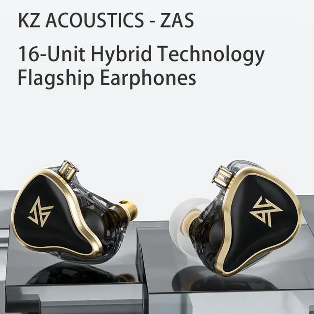 Main image of KZ ZAS Earphones 16 Unit Hybrid Technology Drive Wired Headphones kz IEM in-Ear Monitor Headset HiFi in Ear Headphones High Sound Quality with Silver Plated Cable (Without Mic, Black)