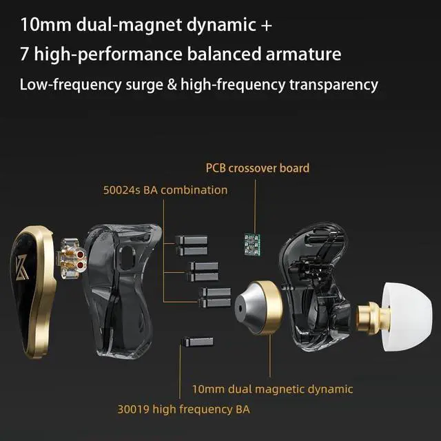 Alt view image 2 of 6 - KZ ZAS Earphones 16 Unit Hybrid Technology Drive Wired Headphones kz IEM in-Ear Monitor Headset HiFi in Ear Headphones High Sound Quality with Silver Plated Cable (Without Mic, Black)