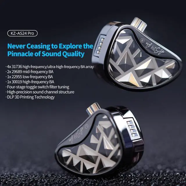 Alt view image 2 of 7 - KZ AS24 Pro in-Ear Monitor Headphone, 24BA Drivers High-Performance IEM with 8 Tuning Switches, HiFi Bass Noise Isolation Earbuds Clarity in All Frequency Comfortable Earphones (Nomic)