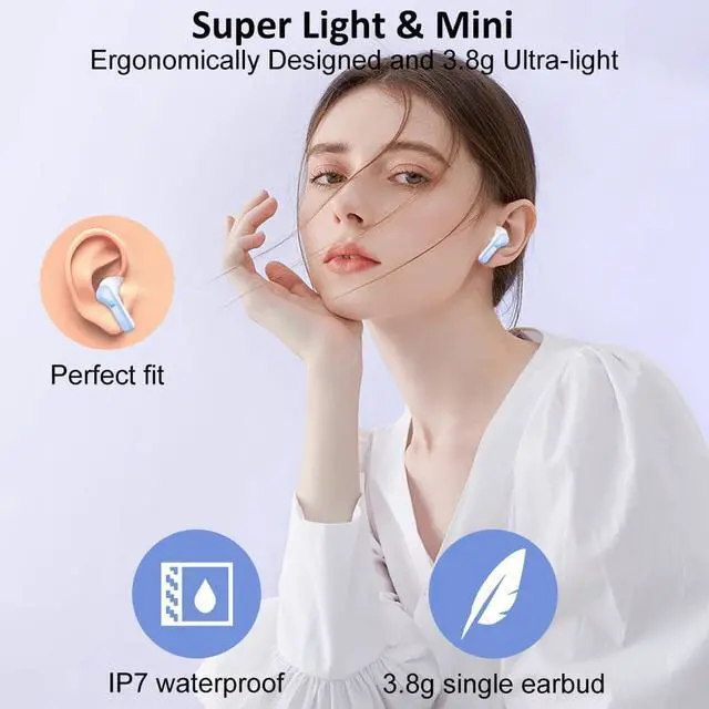 Alt view image 5 of 7 - Wireless Earbuds, Bluetooth 5.4 Headphones 2025 NEW Ear Buds 40H Bass Stereo in-Ear Earphones ENC Noise Cancelling Earbuds with 4 HD Mic, USB-C LED Display IP7 Waterproof Sport Headset for Android iOS