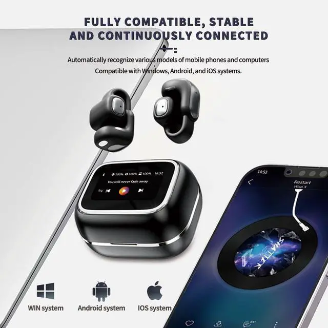 Alt view image 2 of 6 - Clip on Earbuds Bluetooth 5.4 Open Ear Wireless Headphones Lightweight Earphones, Open Air Design Headphones for Running Gym Workouts (Black)