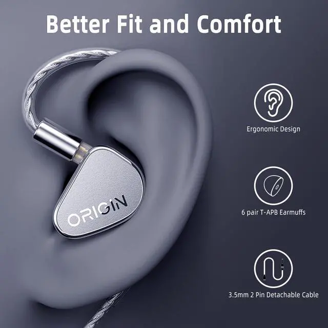 Alt view image 5 of 7 - TANCHJIM Origin In-Ear Earphone, Noise Cancellation HiFi Wired Earbuds IEM 10mm DTM5 Dynamic Driver Monitor with 3 Replaceable Conduit 3.5mm 2 Pin Detachable Cable for Musician Singer Audiophile