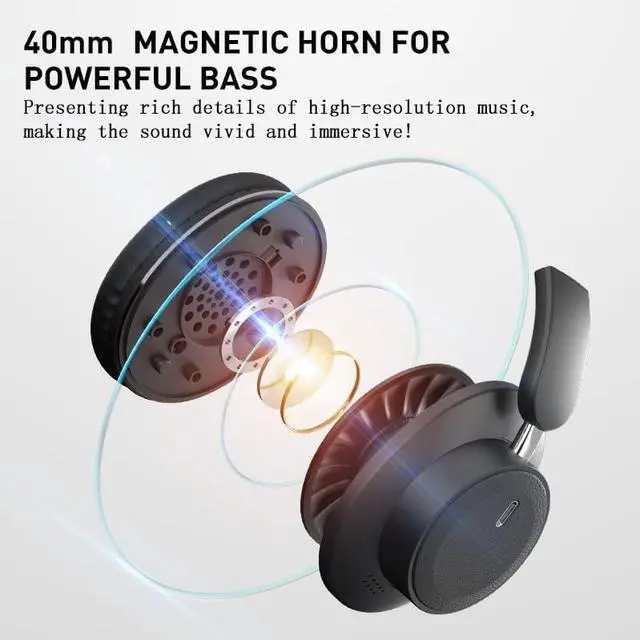 Alt view image 3 of 5 - Bluetooth Over-Ear Headphones, Foldable Wireless Headphones with Hidden Mic for Cell Phone, PC, Laptop, Suitable for Music, School, Workouts, and Gaming (Black)
