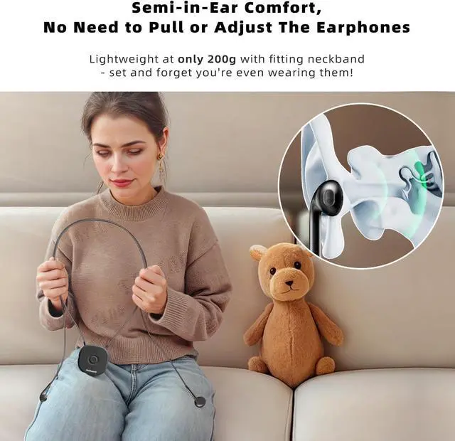 Alt view image 4 of 7 - Holdsound TV Headphones Wireless for Seniors, Neckband Wireless Headphones for TV with USB Extension Cable Transmitter, 15hrs Playtime, No Audio Delay, Enhanced Volume, Black