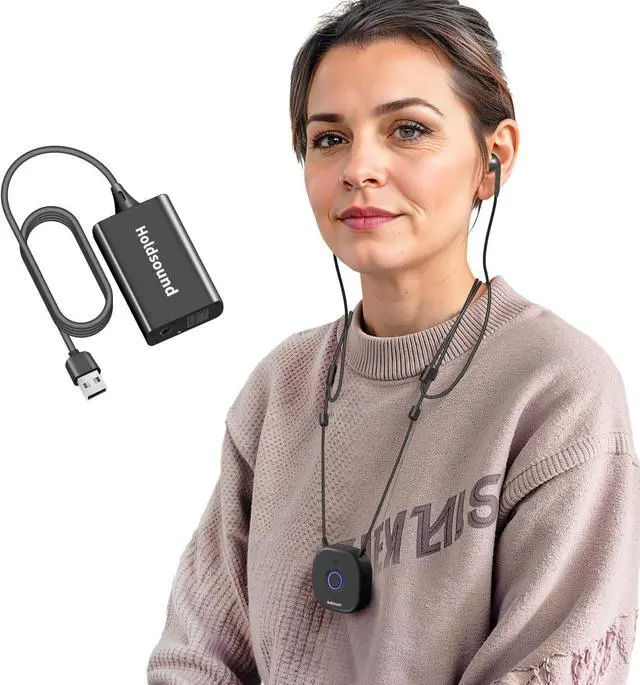 Main image of Holdsound TV Headphones Wireless for Seniors, Neckband Wireless Headphones for TV with USB Extension Cable Transmitter, 15hrs Playtime, No Audio Delay, Enhanced Volume, Black