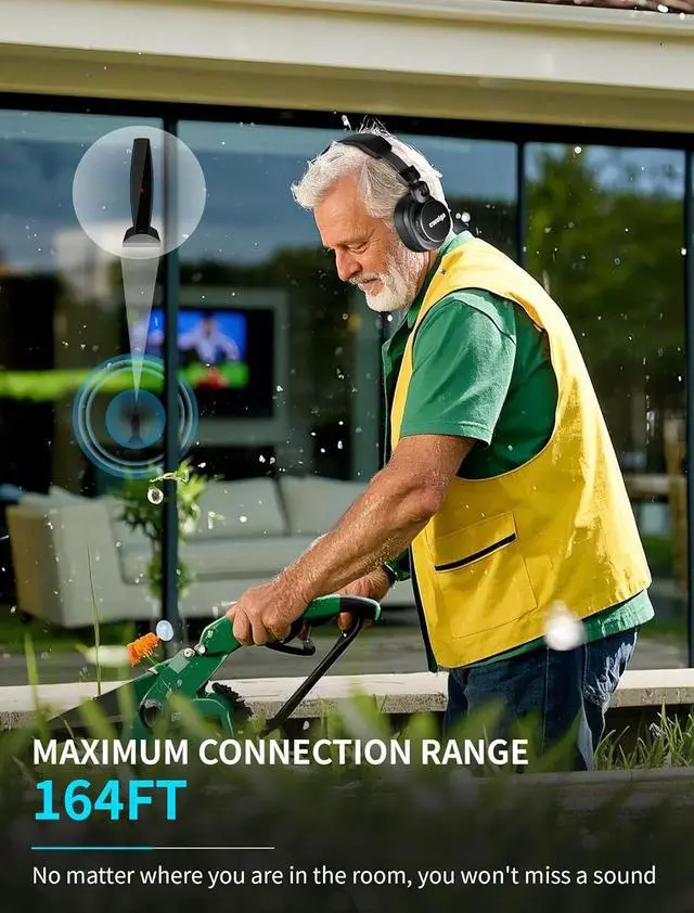 Alt view image 3 of 6 - Wireless TV Headphones for Seniors Hard of Hearing - 3D HD Sound, 164ft Range, 50H Battery, Bluetooth & 2.4G Dual Mode, AUX/RCA/Coaxial Compatible, Noise-Free TV Watching
