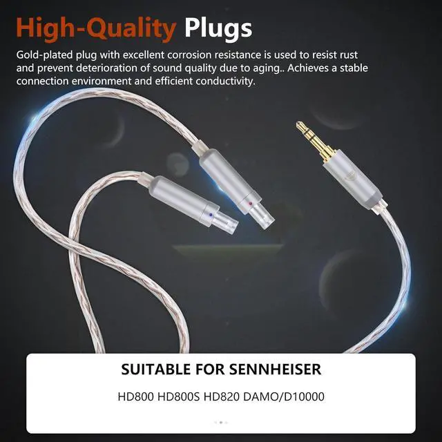 Alt view image 3 of 7 - okcsc HD820 Headphone Cable, for Sennheiser Earbuds, 4 Core Configuration of 30 Pieces per Core, for Sennheiser Dharma HD800s HD820 HD800 D1000 3.5mm Plug 6.56FT