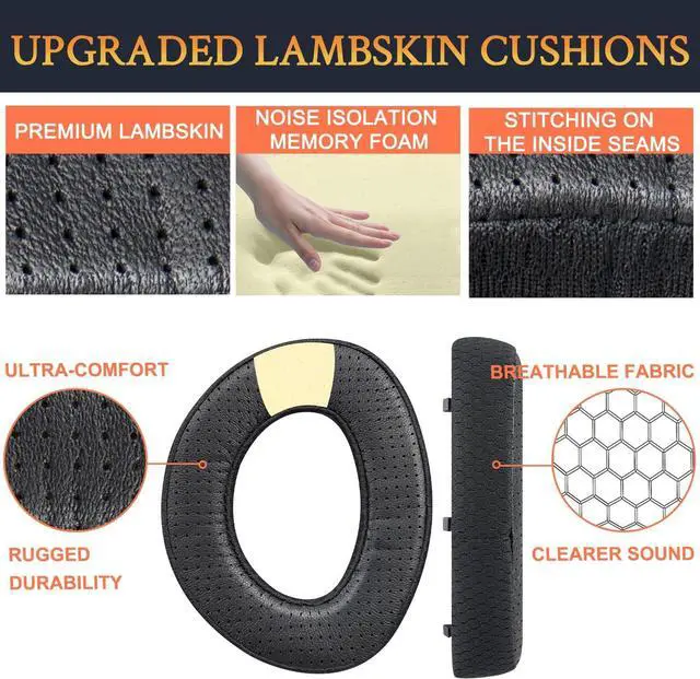 Alt view image 4 of 7 - SOULWIT Lambskin Replacement Earpads for Sennheiser HD700 HD 700 Headphones. Ear Pads Cushions with Durable Mesh Fabric, Noise Isolation Memory Foam - Black