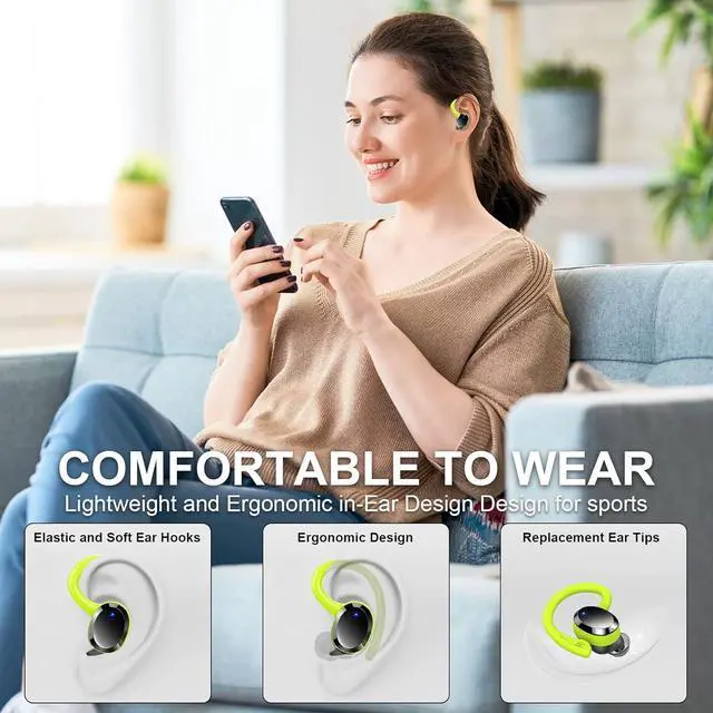 Alt view image 6 of 7 - Wireless Earbuds Sport Bluetooth Headphones 5.4, 2025 Bluetooth Earbuds 4 HD Mic, Over-Ear Buds with Earhooks ENC Noise Canceling Earphones, 48Hrs Stereo, IP7 Waterproof Headset for Workout/Running