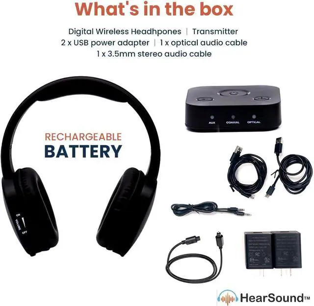 Alt view image 2 of 7 - Wireless Theatre TV Headphones for Hearing Impaired, 100 ft Range, 12 Hour Battery, Digital Audio System for Seniors