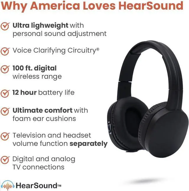 Alt view image 3 of 7 - Wireless Theatre TV Headphones for Hearing Impaired, 100 ft Range, 12 Hour Battery, Digital Audio System for Seniors