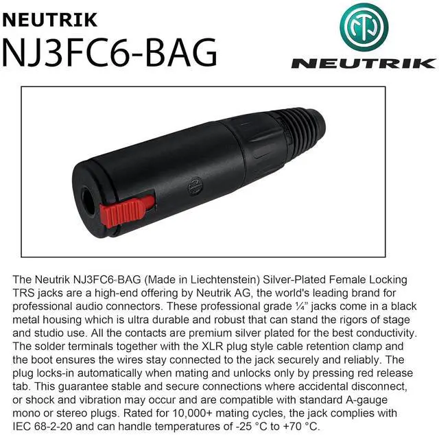 Alt view image 7 of 7 - 35 Foot - WBC-PRO-Quad Ultra-Silent, Ultra-Flexible, Balanced Star-Quad Headphone Extension Cable with ¼ (6.35mm) Neutrik Male TRS Plug to Locking Female TRS Jack & Black Tweed Jacket