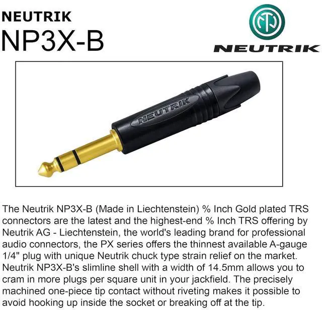 Alt view image 6 of 7 - 35 Foot - WBC-PRO-Quad Ultra-Silent, Ultra-Flexible, Balanced Star-Quad Headphone Extension Cable with ¼ (6.35mm) Neutrik Male TRS Plug to Locking Female TRS Jack & Black Tweed Jacket