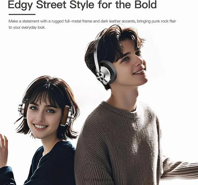 Alt view image 2 of 7 - Metal Wireless Bluetooth Over-Ear Headphones, Active Noise Cancelling, Hi-Res 40mm Drivers, 5-Mic ENC for Clear Calls, 75H Playback, AUX Wired Mode, App Customizable, Vintage Brown (Black)