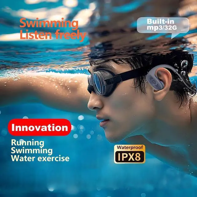 Alt view image 4 of 7 - Swimming Headphone Underwater Waterproof Bluetooth ipx8 Black 32G MP3 Player,in Ear no Falling, for Running Diving Cycling Hiking Gym Spa Other Sports(Black)