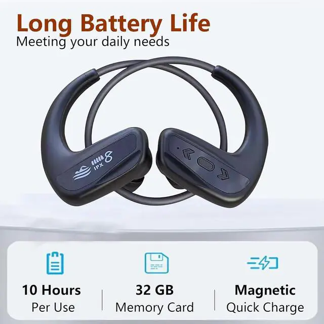 Alt view image 7 of 7 - Swimming Headphone Underwater Waterproof Bluetooth ipx8 Black 32G MP3 Player,in Ear no Falling, for Running Diving Cycling Hiking Gym Spa Other Sports(Black)