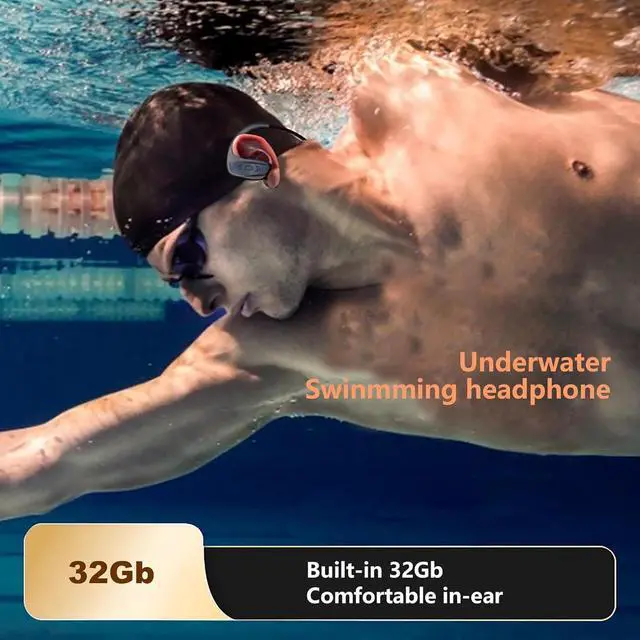 Alt view image 6 of 7 - Swimming Headphone Underwater Waterproof Bluetooth ipx8 Black 32G MP3 Player,in Ear no Falling, for Running Diving Cycling Hiking Gym Spa Other Sports(Black)
