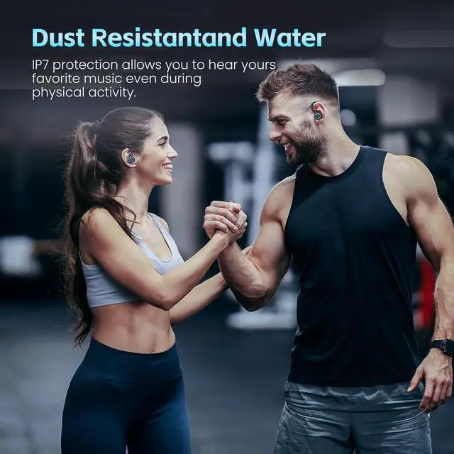 Alt view image 6 of 7 - Wireless Earbuds Bluetooth 5.3 Headphones Stereo Ear Buds, ENC Noise Cancelling Mic,IPX7 Waterproof Earphones with Hook for Android iOS Smart Phone Laptop Computer Sports - Black
