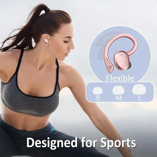 Alt view image 5 of 7 - Wireless Earbuds Sport Bluetooth Headphones 5.4, 2025 Bluetooth Earbuds 4 HD Mic, Over-Ear Buds with Earhooks ENC Noise Canceling Earphones, 48Hrs Stereo, IP7 Waterproof Headset for Workout/Running