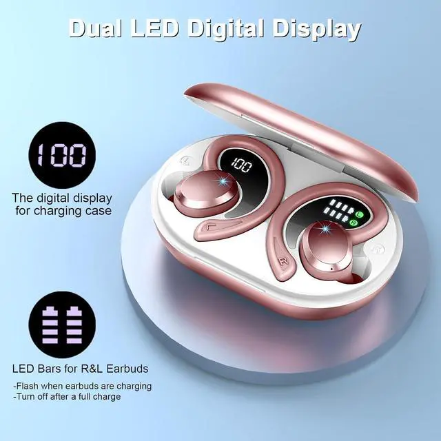 Alt view image 4 of 7 - Wireless Earbuds Sport Bluetooth Headphones 5.4, 2025 Bluetooth Earbuds 4 HD Mic, Over-Ear Buds with Earhooks ENC Noise Canceling Earphones, 48Hrs Stereo, IP7 Waterproof Headset for Workout/Running
