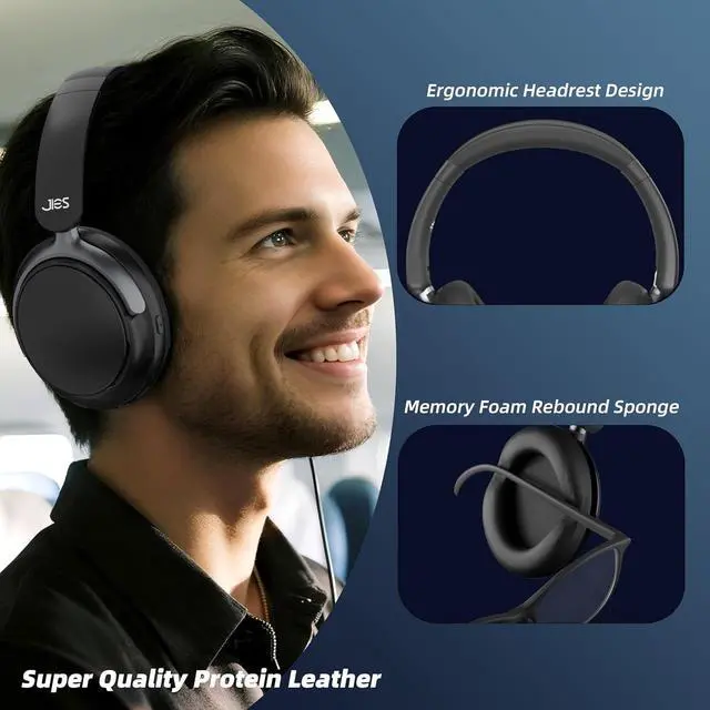 Alt view image 5 of 6 - FunHub Active Noise Cancelling Headphones,Wireless Headphones BT 6.0 with Transparent Mode,Hi-Res Audio,Deep Bass,160H Playtime Foldable Storage Over Ear Headset for Gaming/Work/Travel-Black