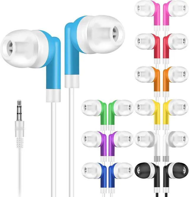 Main image of Kids Bulk Earbuds Headphones 200 Pack Multi Colored Wholesale Wired Earphones Perfect for School Classroom Libraries Students (10 Colors)