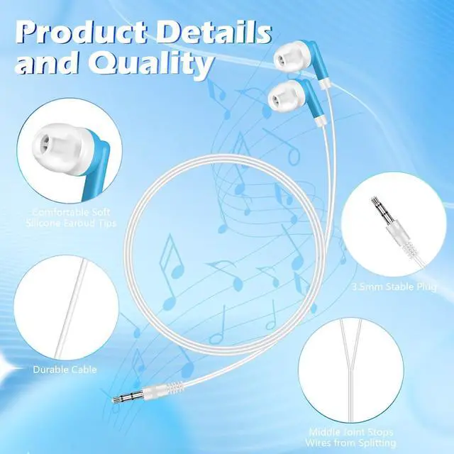 Alt view image 2 of 7 - Kids Bulk Earbuds Headphones 200 Pack Multi Colored Wholesale Wired Earphones Perfect for School Classroom Libraries Students (10 Colors)