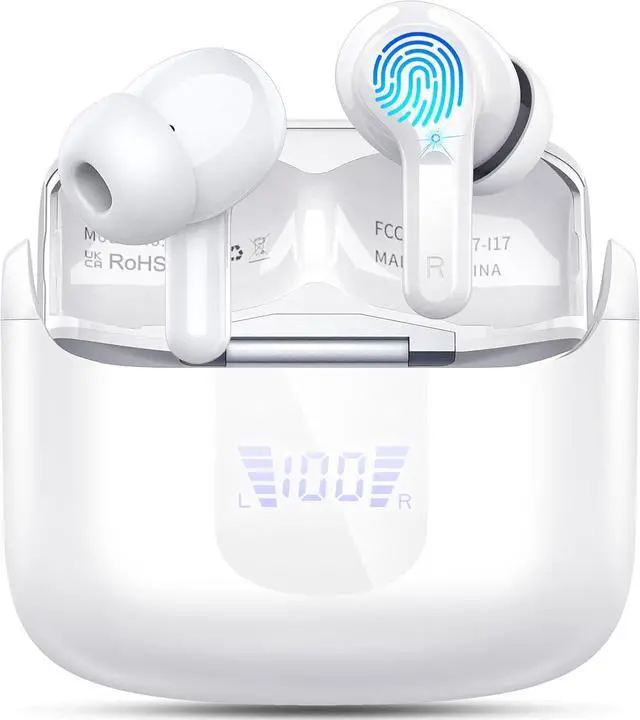 Main image of Wireless Earbuds, Bluetooth 5.3 Headphones 2025 NEW Ear Buds 40H Bass Stereo in-Ear Earphones ENC Noise Cancelling Earbuds with 4 HD Mic, USB-C LED Display IP7 Waterproof Sport Headset for Android iOS