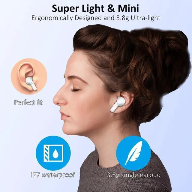Alt view image 5 of 7 - Wireless Earbuds, Bluetooth 5.3 Headphones 2025 NEW Ear Buds 40H Bass Stereo in-Ear Earphones ENC Noise Cancelling Earbuds with 4 HD Mic, USB-C LED Display IP7 Waterproof Sport Headset for Android iOS