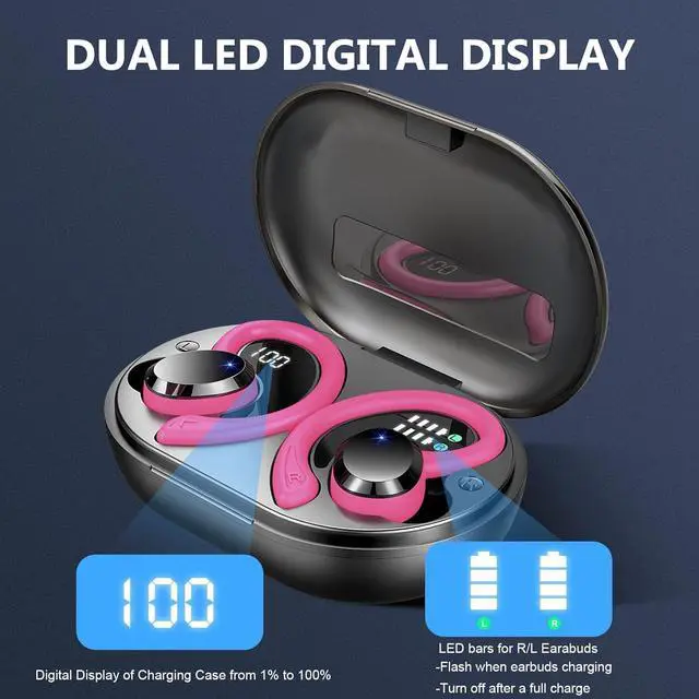 Alt view image 4 of 7 - Wireless Earbuds Sport Bluetooth Headphones 5.4, 2025 Bluetooth Earbuds 4 HD Mic, Over-Ear Buds with Earhooks ENC Noise Canceling Earphones, 48Hrs Stereo, IP7 Waterproof Headset for Workout/Running