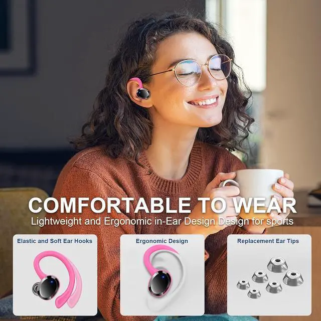 Alt view image 7 of 7 - Wireless Earbuds Sport Bluetooth Headphones 5.4, 2025 Bluetooth Earbuds 4 HD Mic, Over-Ear Buds with Earhooks ENC Noise Canceling Earphones, 48Hrs Stereo, IP7 Waterproof Headset for Workout/Running