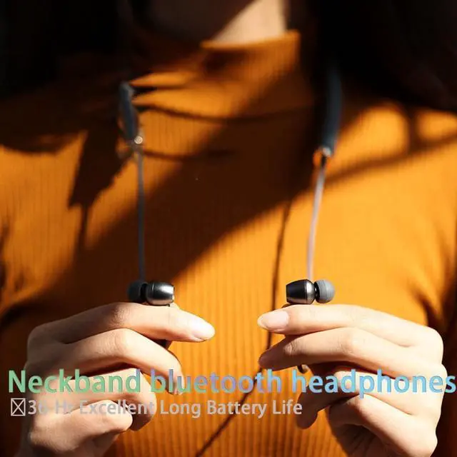 Alt view image 7 of 7 - Neckband Earphone Bluetooth Headphones Noise Cancelling Headset with Mic Wireless Earbuds 5.0 CVC 8.0 Waterproof Sport Earbuds 16H Single Use for Running Driving Working Compatible,Black