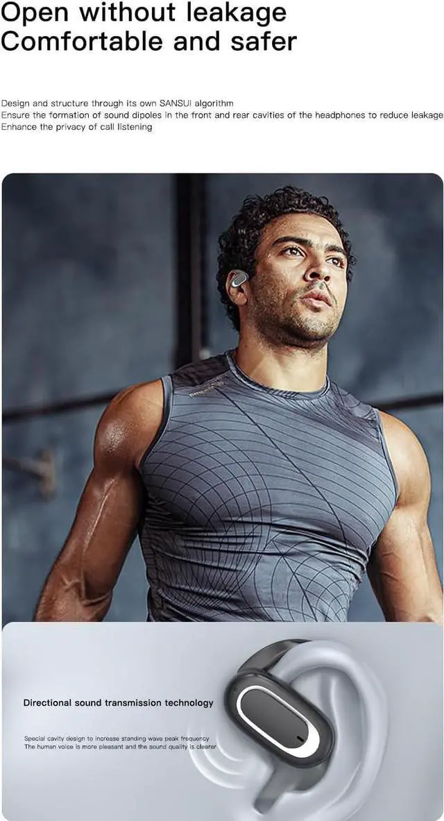 Alt view image 7 of 7 - Micool Open Ear Headphones Bluetooth 5.3, Waterproof Painless OWS Headphones with Earhooks for Sports, Noise Cancelling/Long Battery Life (Blue-Grey)