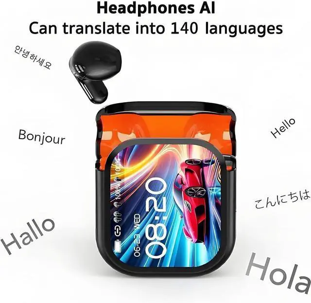 Alt view image 2 of 7 - NE20 Translation Earbuds, AI Translator Earbuds Real Time, Bluetooth 5.4 Earphones LED Display,140 Two-Way Language Translator Earphones, Noise Headphones for Travel, Business, Learning(Black+White)