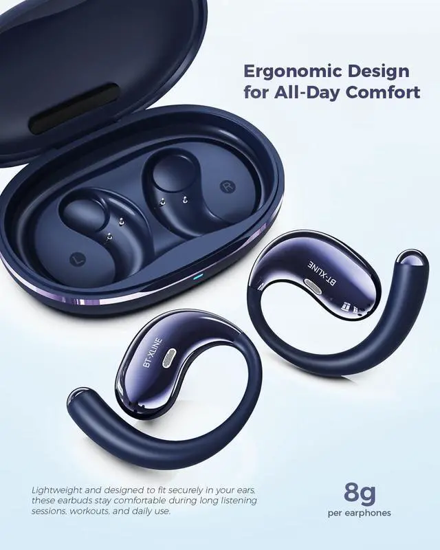 Alt view image 2 of 6 - Micool Open Ear Headphones Bluetooth 6.0, Clip On Earbuds Wireless with 36H Playtime, Noise Cancelling Comfort Fit Sports Headphones