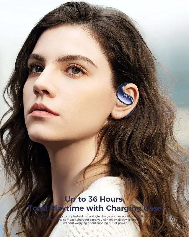 Alt view image 3 of 6 - Micool Open Ear Headphones Bluetooth 6.0, Clip On Earbuds Wireless with 36H Playtime, Noise Cancelling Comfort Fit Sports Headphones