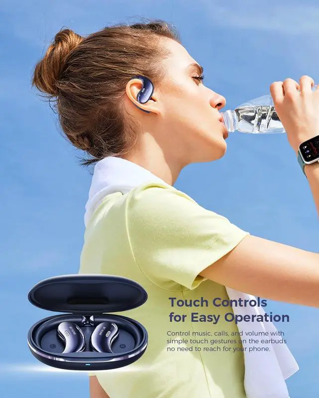 Alt view image 4 of 6 - Micool Open Ear Headphones Bluetooth 6.0, Clip On Earbuds Wireless with 36H Playtime, Noise Cancelling Comfort Fit Sports Headphones