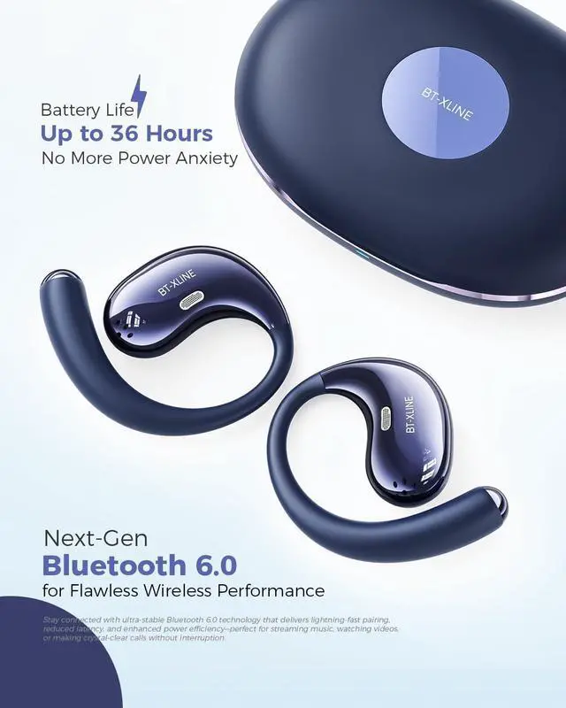 Alt view image 5 of 6 - Micool Open Ear Headphones Bluetooth 6.0, Clip On Earbuds Wireless with 36H Playtime, Noise Cancelling Comfort Fit Sports Headphones