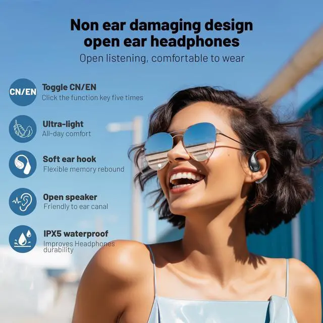 Alt view image 5 of 7 - Open Ear Wireless Bluetooth Headphones, Sport Over Headset Built-in Mic, LED Display, Touch Control Earphones, IPX5 Waterproof for Sports Running Driving Cycling (Green)