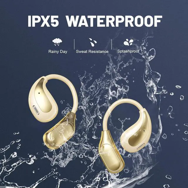 Alt view image 6 of 7 - Open Ear Wireless Bluetooth Headphones, Sport Over Headset Built-in Mic, LED Display, Touch Control Earphones, IPX5 Waterproof for Sports Running Driving Cycling (Green)